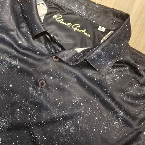 Robert Graham Peformance Golf Polo Mens Large Black Star Skulls Polyester